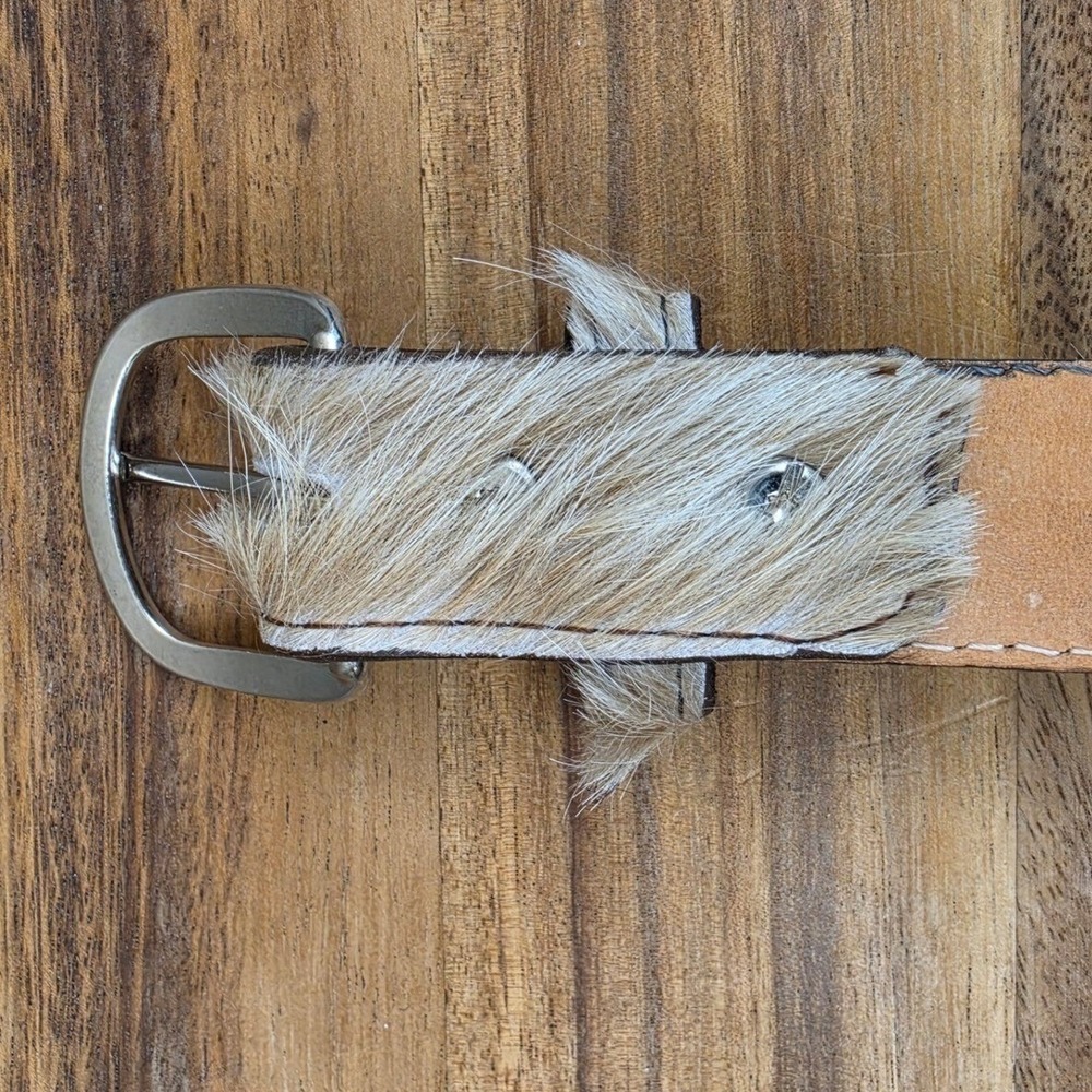 Brud LeBoeuf Handcrafted Hair on Hide Leather Western Belt Tan White Size 40 - Picture 6 of 6